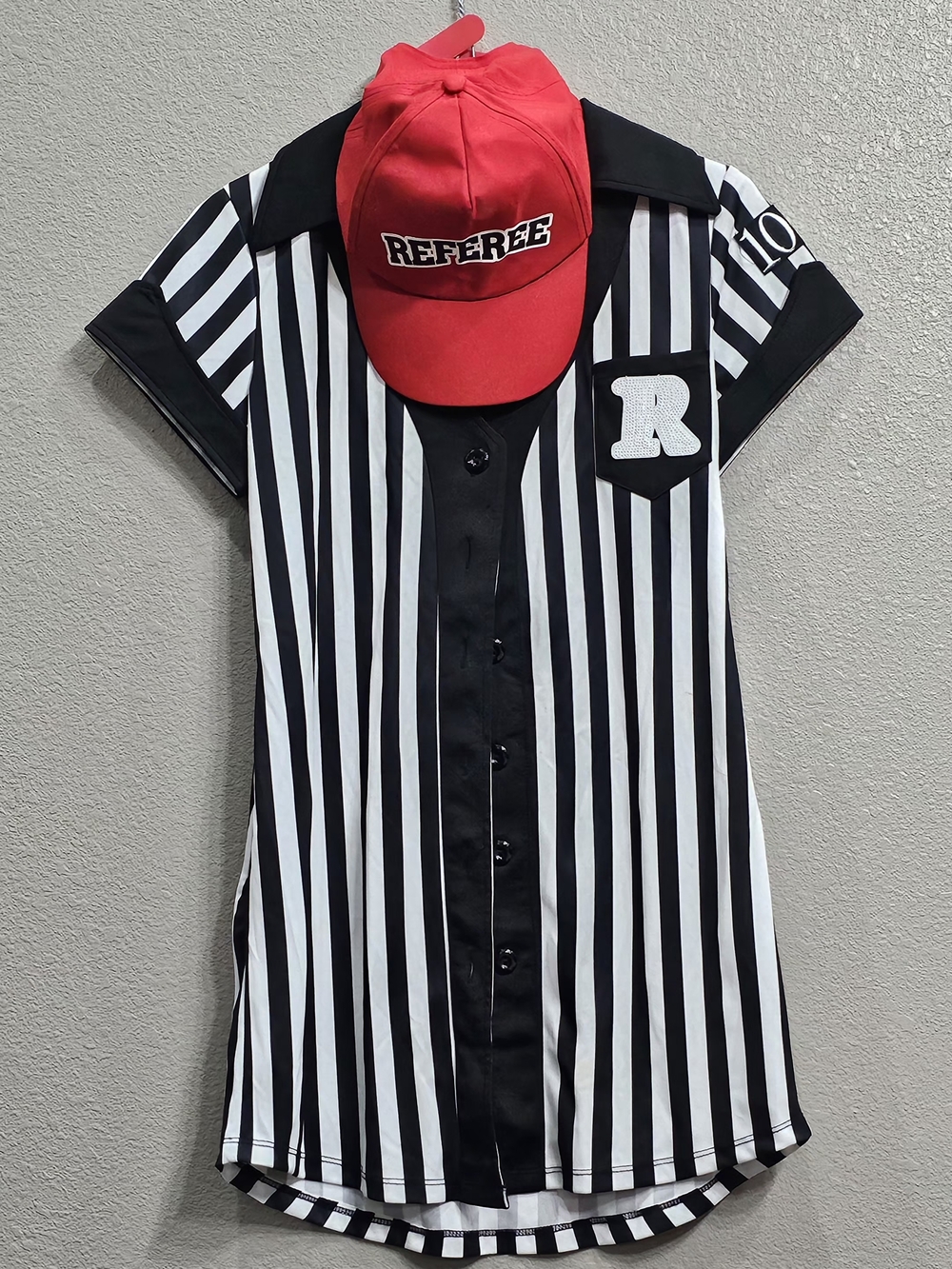 Referee Striped Shirt Dress with Red Cap